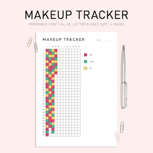Afdrukbaar journaal make-uptracker, maandelijks make-uplogboek, beautyplanner, make-updagboek, zelfzorgtracker, make-upgrafiek, make-upwerkblad