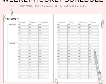 Weekly Hourly Planner on 2 Pages Printable, Weekly Schedule A5, Printable Week Planner, Undated Weekly Planner, Week at a Glance Printable