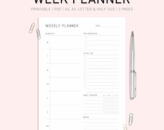 Minimalist Weekly Planner Printable: A4, A5, US Letter (Digital Download)