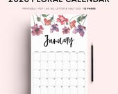 Printable Monthly Calendar 2026, Dated Floral monthly calendar 2026, Digital Watercolor calendar, 2026 Botanical Calendar A5, calendar A4 A3