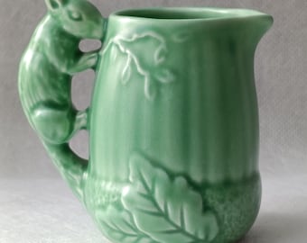 Vintage SylvaC Squirrel Creamer Jug 3 inch 1993 England Green Pottery Woodland Cottagecore Vase