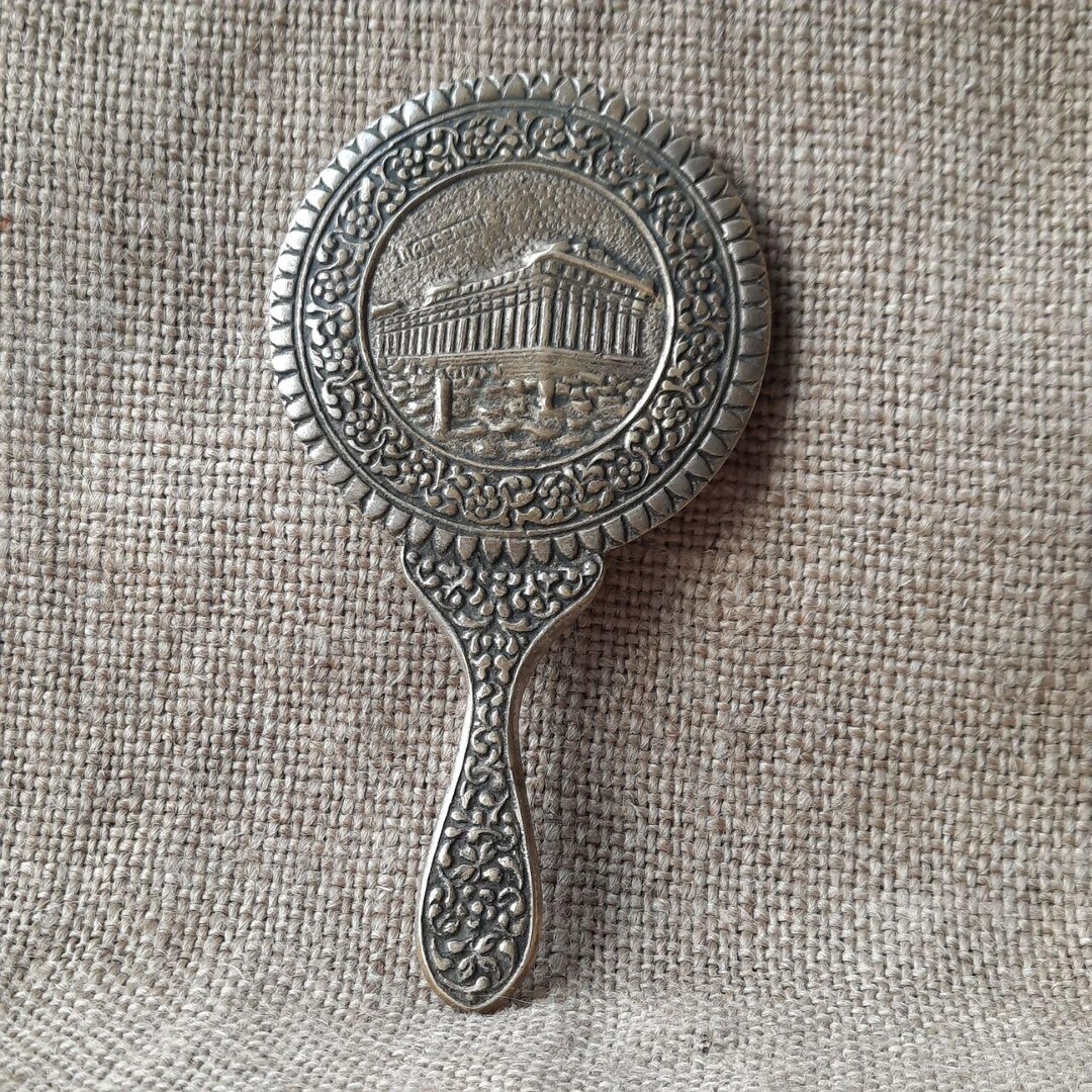 Round Parthenon Vintage Hand Mirror - Round Metal Mirror - Picture of the Parthenon - Etsy