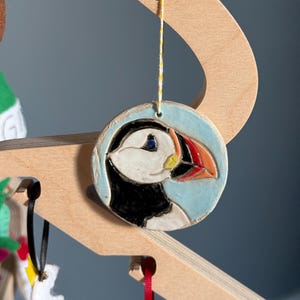Puffin Hanging Decoration – Ceramic Puffin Ornament, Handmade Puffin Gift, Wildlife Art for Bird Lovers