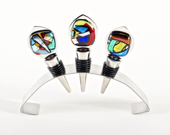 Fused Dichroic Glass Wine Stopper- Mardi Gras Style
