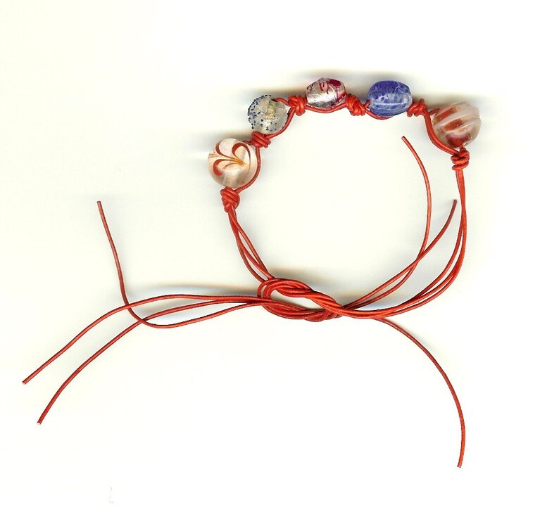 Leather Multi-Colored Beaded Ankle BraceletBracelet Patriotic