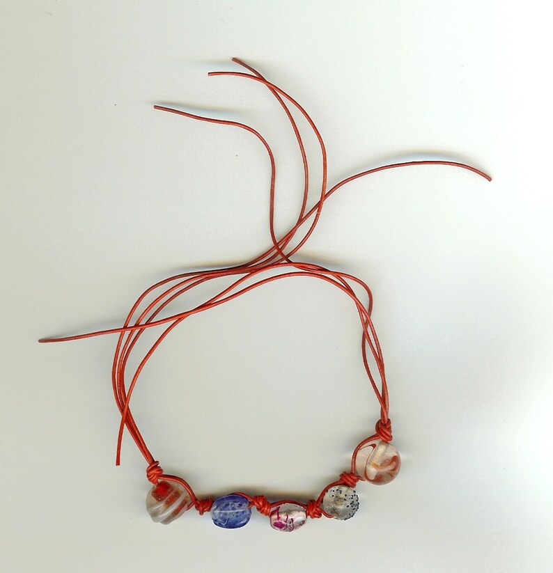 Leather Multi-Colored Beaded Ankle BraceletBracelet Patriotic