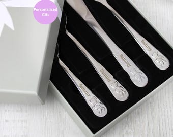 Personalised Child's Cutlery Set | Teddy 4 Piece Cutlery Set | Engraved Christening Gift | Traditional Christening | Christening Present