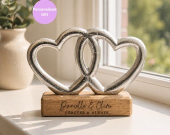 Personalised Double Heart Ornament | Engraved Love Heart Ornament | Personalised Gift For Anniversary | Wedding Ornament | Gift For Couples