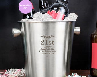 Personalised Ice Bucket | Engraved Stainless Steel Ice Bucket | Anniversary Ice Bucket Gift | Custom Engraved Barware Gift | Milestone Gift