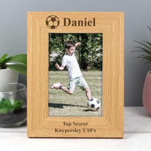 Personalised 6x4 Frame | Customised Picture Frame | Wooden Oak Finish Football Frame | Football Fan Gift | Gift For Football Player