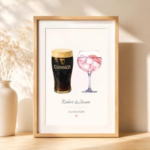 Personalised Watercolour Drinks Print | Custom Couples Alcohol Gift | His & Hers Drink Art | Wedding, Anniversary Gift |Drinks Greeting Card