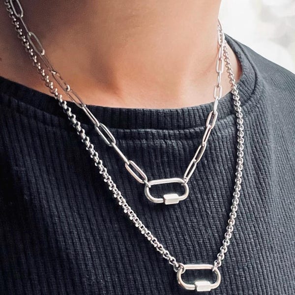 Collier à breloques mousqueton en acier inoxydable : chaîne à superposition délicate