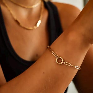 Gold Paperclip Chain Charm Keeper Bracelet: Stainless Steel Carabiner Bracelet