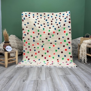 ACTISTIC Fond ivoire avec berbères colorés, tapis à pois multicolores, tapis berbère, carpette tissée à la main, tapis de chambre à coucher 5 x 9 pi, carpette