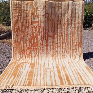 Hand-Knotted Moroccan Beni Mrirt Rug, Burnt Orange Geometric Design, Modern Berber Carpet
