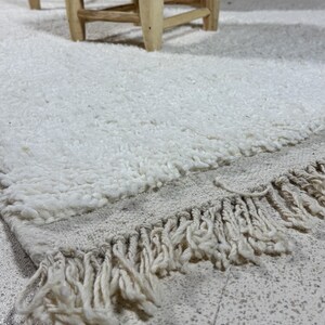 Ivory Moroccan Rug, Hand Knotted Beni Ourain Rug for Living Room, Solid Minimalist Carpet, Custom Size Boho Rug, Modern High Pile Wool Rug