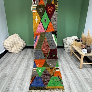 Tapis de passage marocain fait main, tapis de couloir boucherouite coloré, tapis de passage berbère bohème, tapis d&#39;entrée de barbier, long tapis de passage marocain 2 x 12