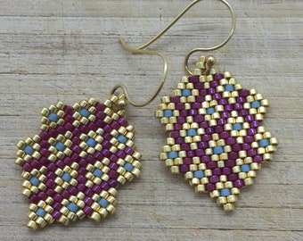 Marok Luxury - Bordeaux, Mint and Gold - Earrings, dangle, sterling silver