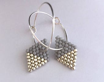 Earrings - Diamond Drops - Light Grey and Silver