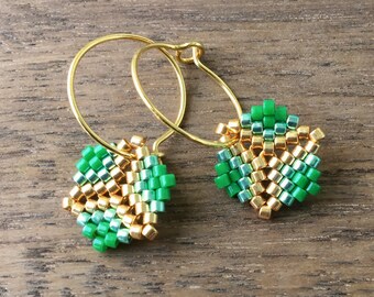 Earrings - Rosalina Green - Kelly Green, Galvanized Green Mint and Galvanized Gold