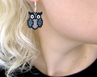 Earrings - Black Metal Owls - Silverlined Grey and Gun metal