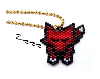 Necklace - Little Sleeping Red Fox - Bright Red, dark Red, Black, White and Gold