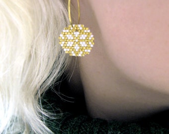 Earrings - White and Gold Ice Crystals - Opaque White and 24k Gold plated beads - 24k gold plated sterling silver hoops
