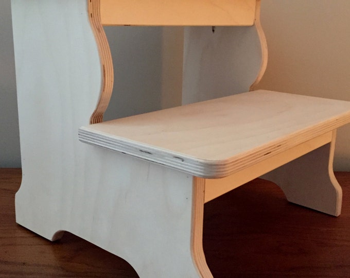 13"  H. - 2 Step - BB Wood Stool -  Sanded Finish - wjfstepstools.com