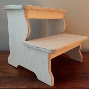 13"  H. - 2 Step - BB Wood Stool -  Sanded Finish - wjfstepstools.com