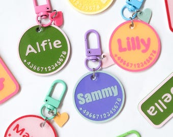 Custom Dog ID Tag, Colorful Pet Name Tag with Heart Charm and Phone Number
