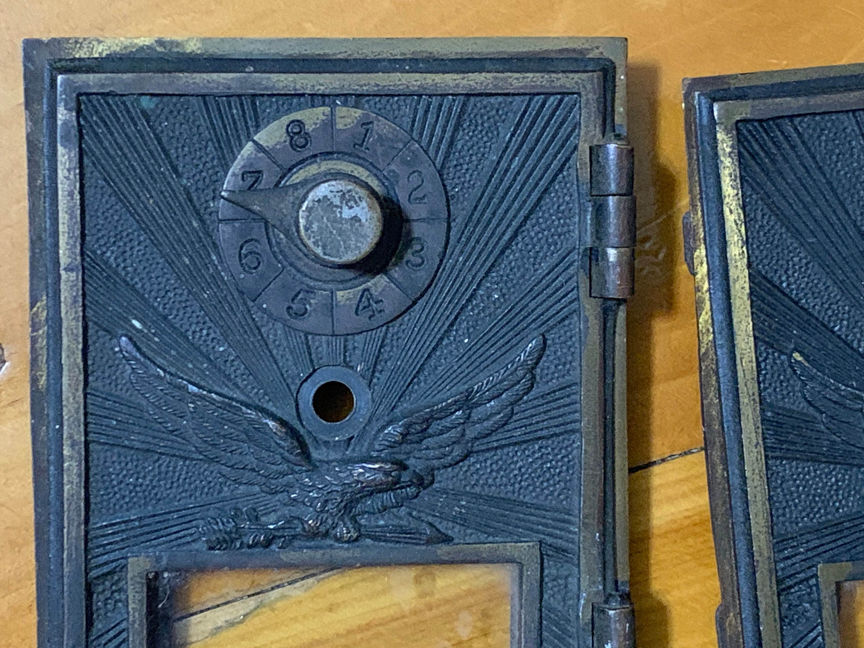 Antique Brass US Postal Mailbox Doors Pair Combination Etsy