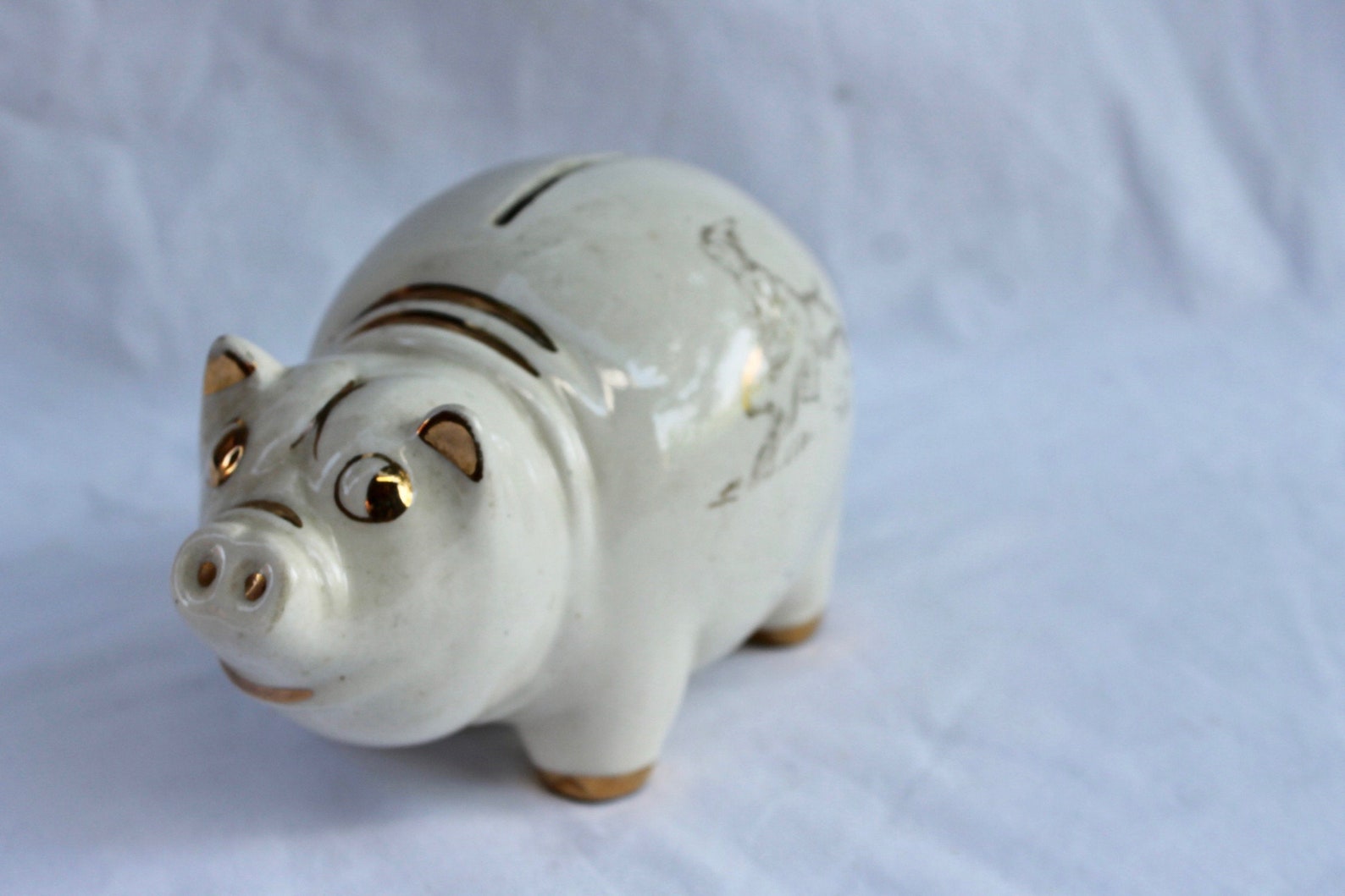 Vintage Piggy Bank Ceramic USA 1945 Piggy Bank Gold Trim Elf Etsy