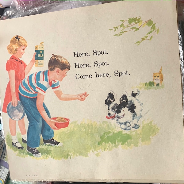 Vintage Large Dick & Jane Easel Card from Now We Read ~ 2-sided Poster Size