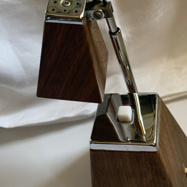 Vintage Modern Portable Lamp - Faux Woodgrain, Adjustable Hi-Intensity Japan