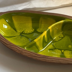 Vintage Sequoia Ware Divided Dish Green Abstract with Faux Woodgrain