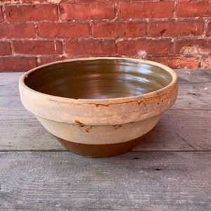 Antique Stoneware Salt Glaze Mixing Bowl 9.5&quot;  Yellow Ware