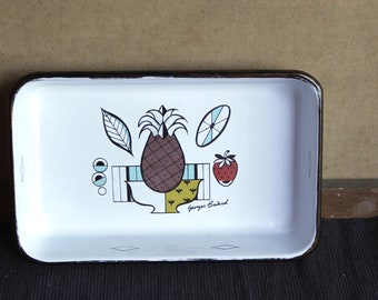 Vintage Georges Briard Enamel Metal Roasting Pan  Modern Fruit Design