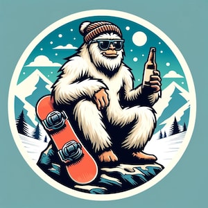 Sticker snowboard, Sticker hiver, Sports d'hiver, Sticker yéti, Cadeau unique de snowboard, Sticker amateur de neige, Sticker hiver drôle.