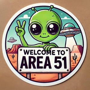 Pegatina del Área 51, divertida pegatina de extraterrestre, OVNI, símbolo de la paz, regalo para fanáticos de la ciencia ficción, linda calcomanía de extraterrestre, viaje al espacio exterior, pegatina impermeable.