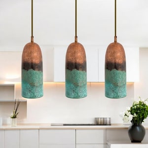 Rustic Copper Pendant Lights Set: Patina Farmhouse Lighting