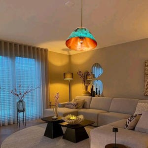 Handcrafted Copper Pendant Light: Oxidized Green Patina Farmhouse Lamp