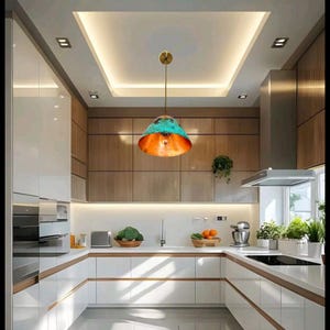 Elegant Oxidized Copper Pendant Light, Green Patina Farmhouse Light Fixture, HandcraftedLong Copper Pendant Lamp