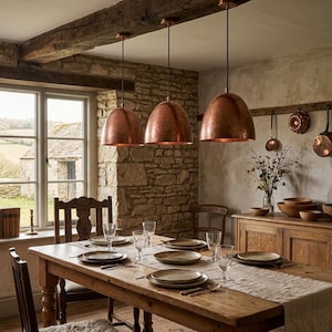 Set of 3 Green Patina Copper Pendant Lights - Handcrafted Kitchen Island Light Set of 3