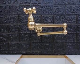 Brass Pot Filler Faucet: Wall Mounted Kitchen Stove Tap with Swivel Arm