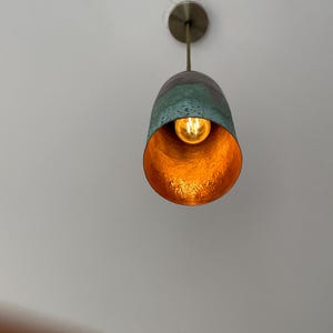 Handcrafted Oxidized Copper Pendant Light: Green Patina Farmhouse Lighting