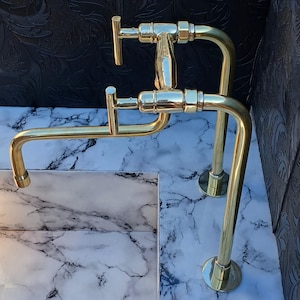 Unlacquered Brass Bridge Faucet With Two Handles Style - faucet Sprayer - Kitchen Faucets