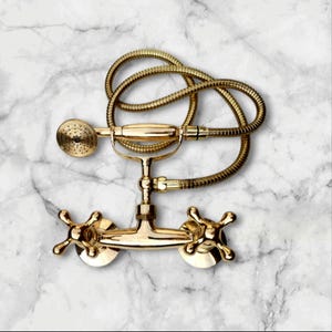 Vintage Telephone-Style Bathtub Faucet – Unlacquered Brass Wall-Mounted Fixture