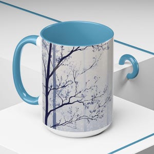 Mug, Trees in a Snowing Day Accent Coffee Mug (11, 15oz), Winter Snow Ceramic Cup, Holiday Hot Chocolate Tea Cup, Christmas Gift Mug, Nature