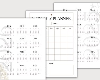 2025-2026 Monthly Planner, Calendar A4 Format, Minimalist Printable Calendar, Minimalist Calendar, Year Calendar