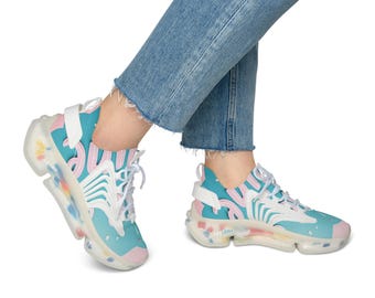 Sneakers, Women&#39;s Mesh Sneakers, Rise And Shine, 3D Design, Blue Pink Color, Shoes, Footwear, Athletic Sneakers, Casual Sneakers,
